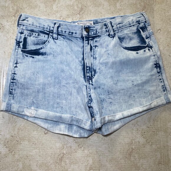 Angel Kiss Womens High-Rise Acid Wash Denim Short Shorts Size 13 - Picture 1 of 6